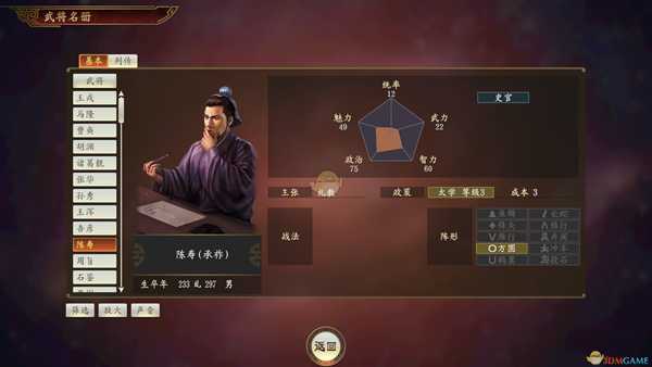 《三国志14》陈寿武将点评