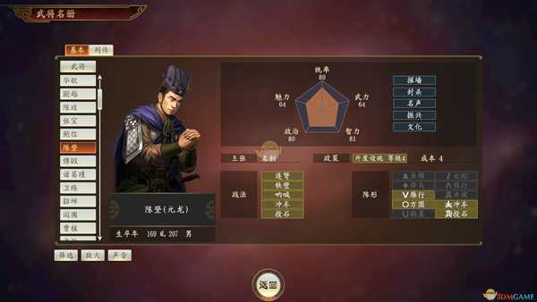 《三国志14》陈登武将点评