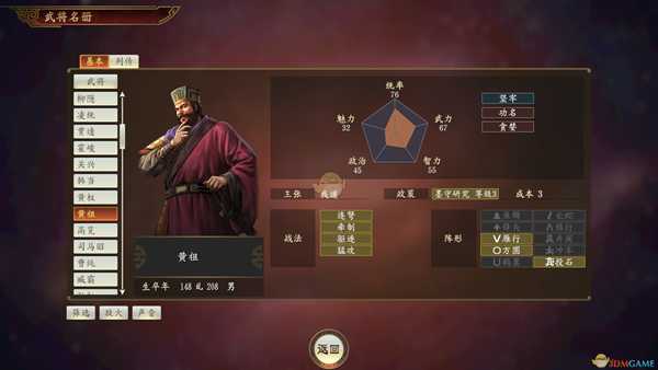 《三国志14》黄祖武将点评