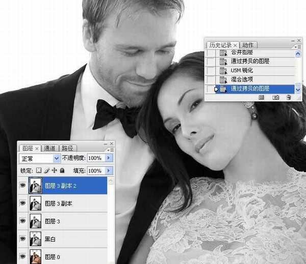 PhotoShop将婚礼照片修饰成经典黑白人像的润饰详细教程