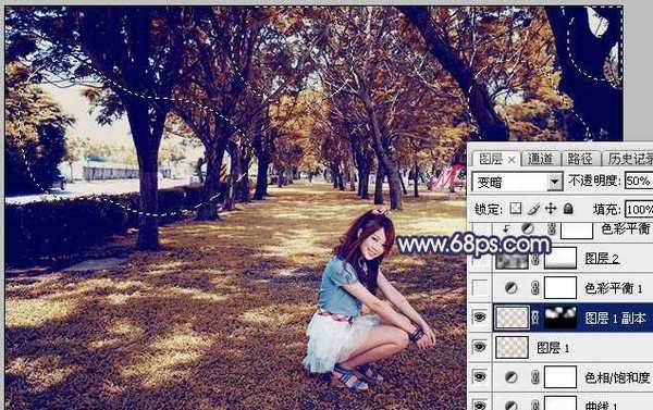 Photoshop将树荫下的美女调制出秋季阳光色效果