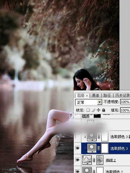 Photoshop将水景人物图片打造唯美的中性红褐色效果教程