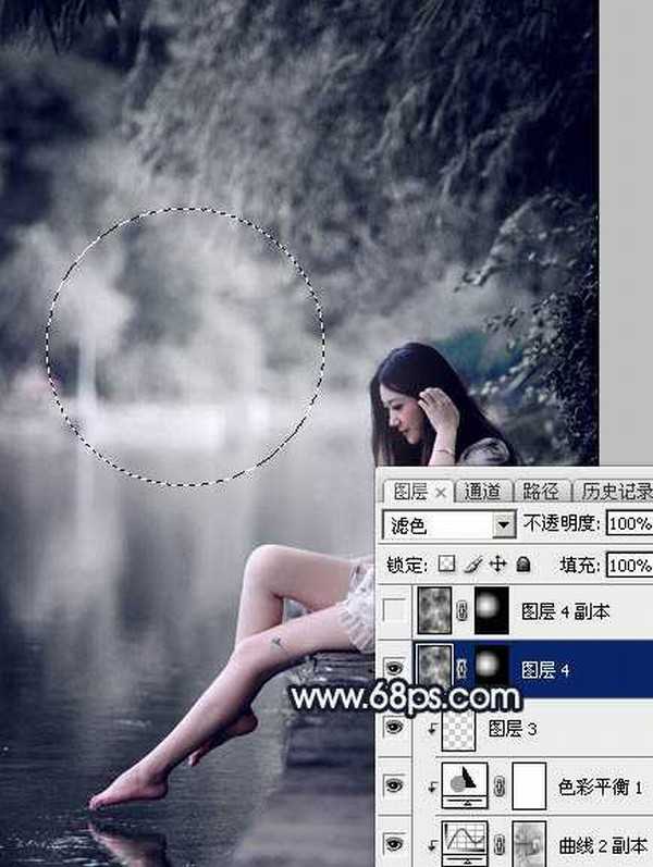 Photoshop为水景人物图片调制出梦幻的暗蓝色色调