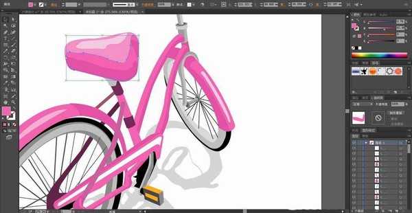 ai怎么手绘卡效果的粉色自行车?